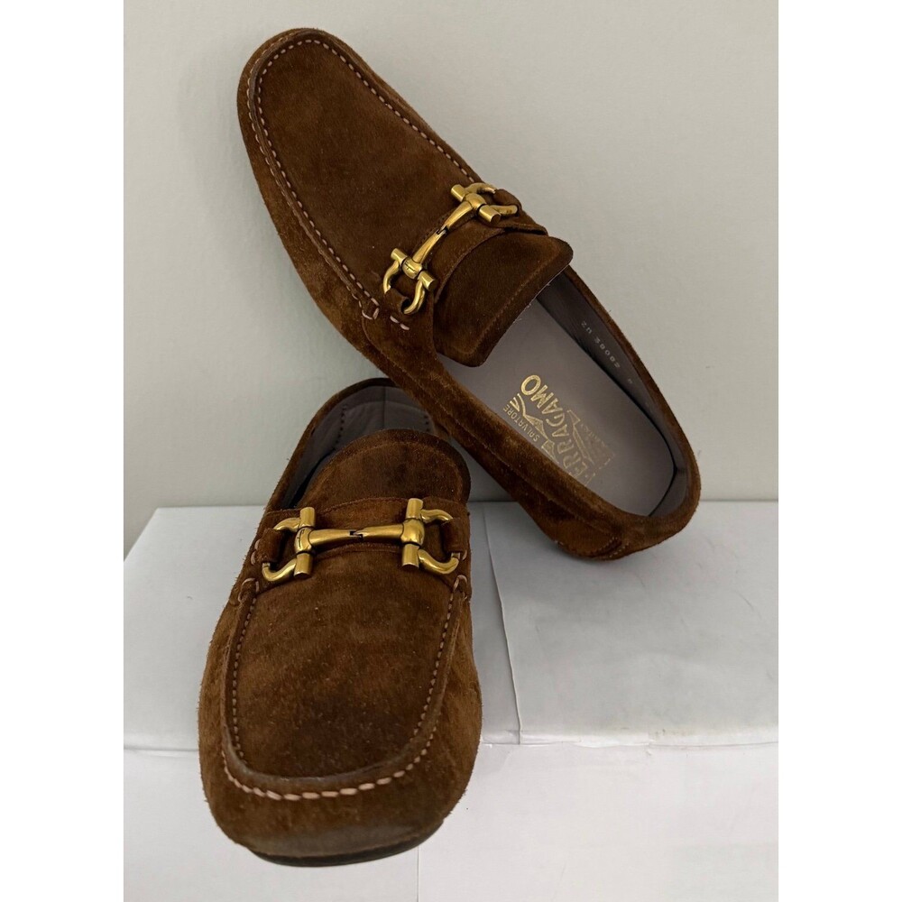 Salvatore Ferragamo Brown Suede Gancini Loafers Men's Shoes Size 8.5D